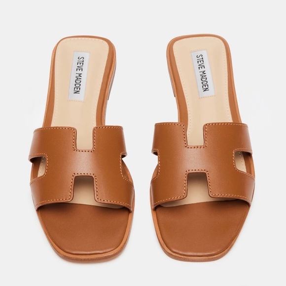 STEVE MADDEN Hadyn Slides | Cognac Leather | Slip on Sandals | Size 8 | NIB - Picture 1 of 10